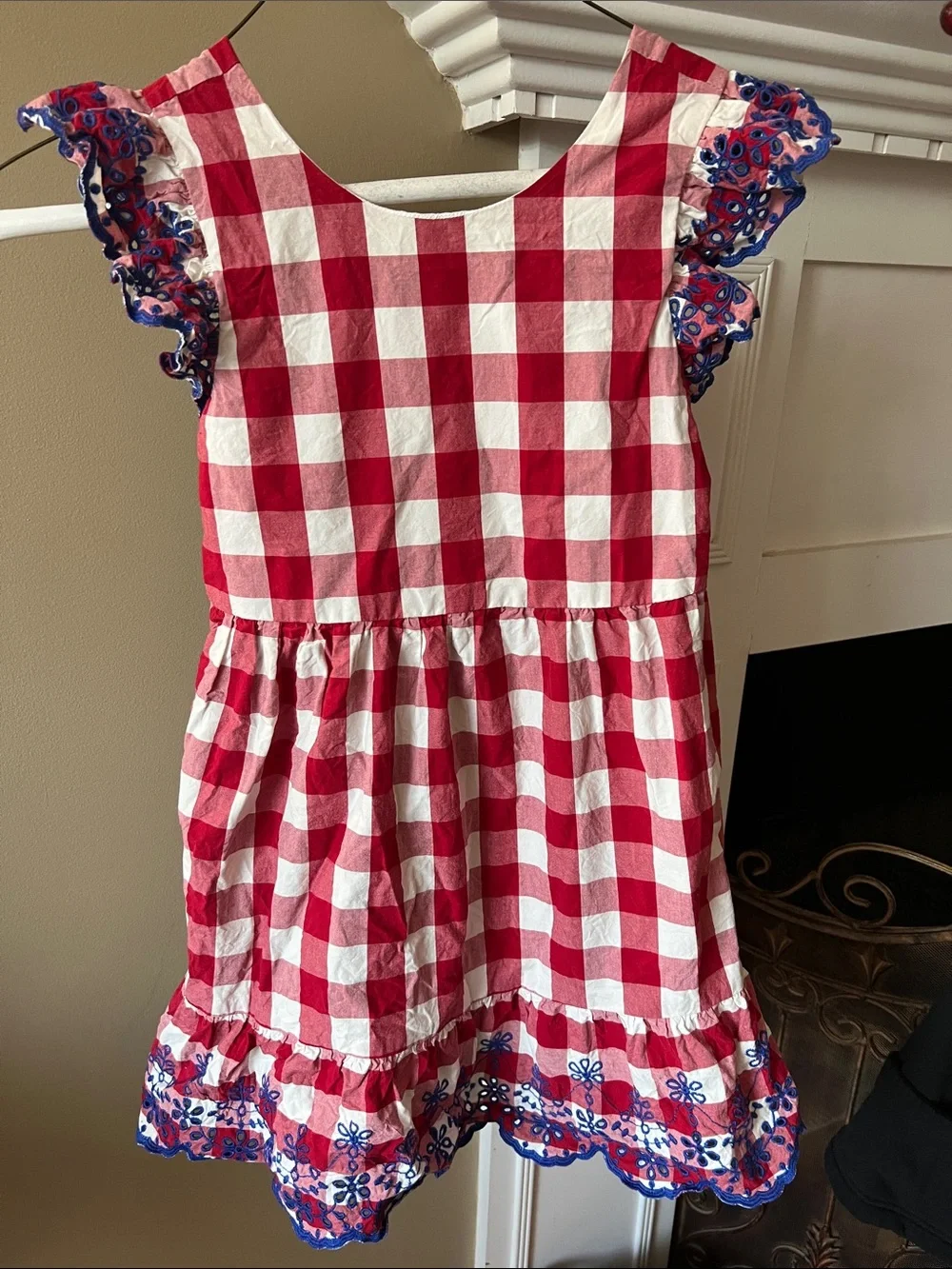 Gymboree American Cutie Red & White Gingham Dress with Floral Trim Girls Size 8